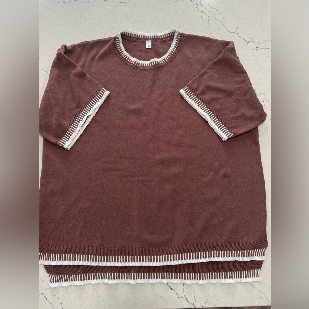 Brown 2 piece knit pants short sleeve shirt lounge set comfy travel small - Picture 3 of 4